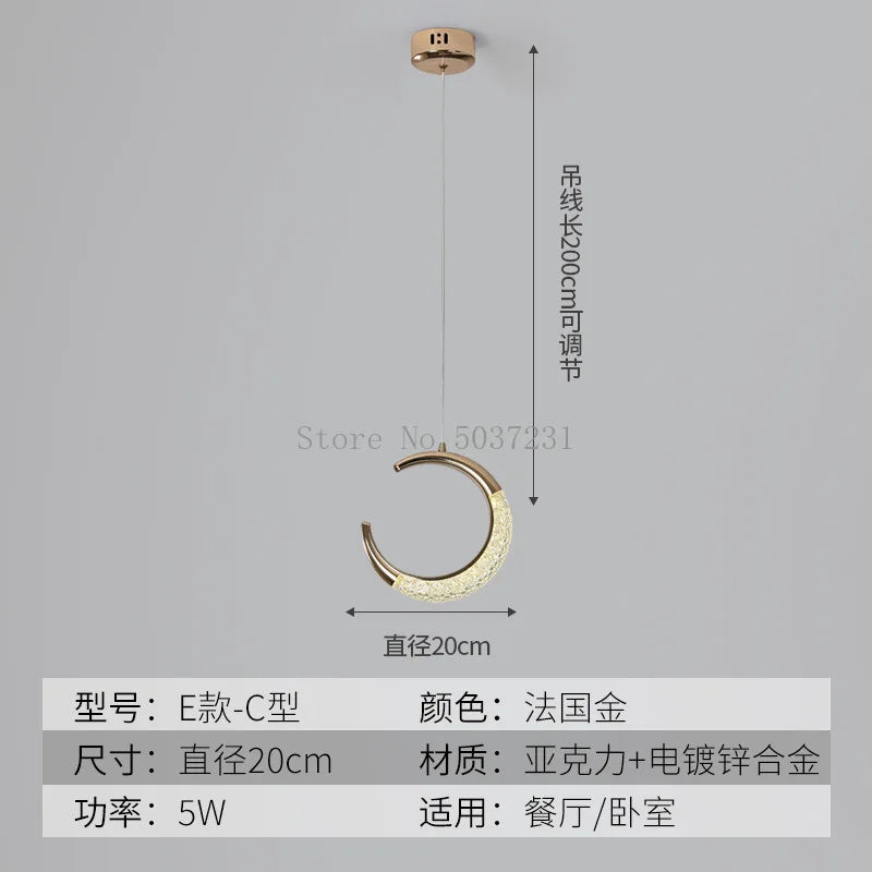 suspension LED en cristal doré au design nordique moderne - vue 12 sur 21