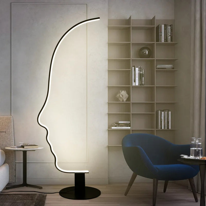 Nordique visage humain lampadaire LED longue scandinave salon chambre chevet décor à la maison luminaire intérieur support lumière - vue 4 sur 7