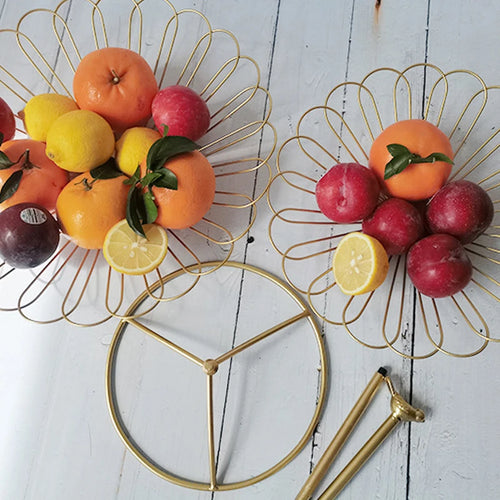 panier de rangement doré à deux niveaux décoratif pour fruits et gâteaux - vue 6 sur 8