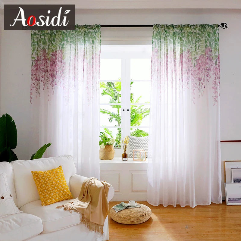 Voilage tulle motif floral moderne pour salon chambre - vue 1 sur 7