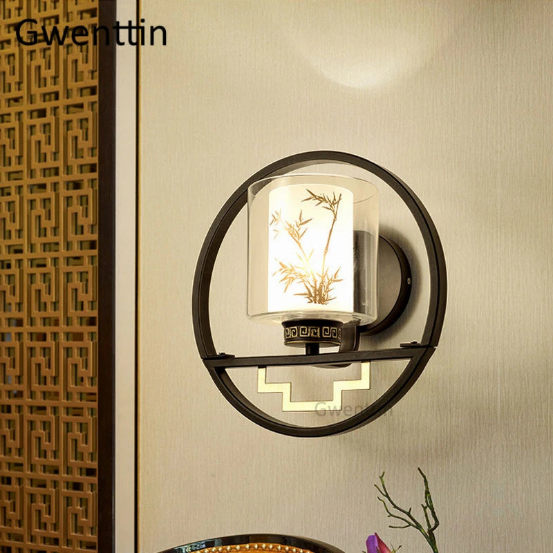 applique murale en verre style chinois vintage à led - vue 3 sur 9