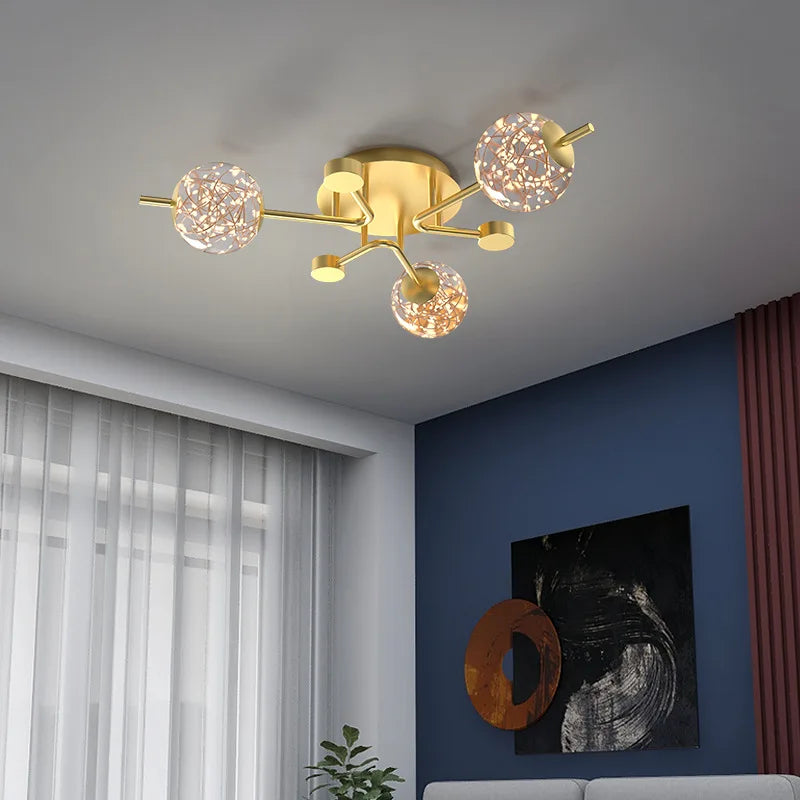 Plafonnier Led moderne lumière pour salon étude salle à manger chambre cuisine boule de verre doré - vue 3 sur 8