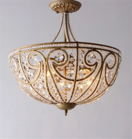 Plafonnier américain en fer forgé salon chambre lampe restaurant éclairage simple moderne lumière luxe cristal plafonnier - vue 4 sur 8