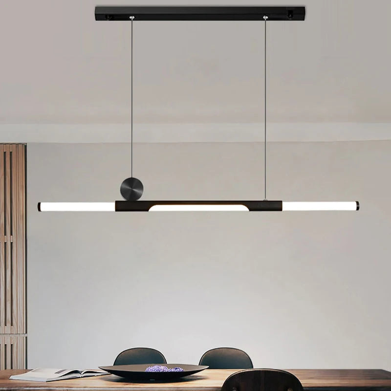 Chandelier in long dining room, black / gold thickened glass modern chandelier, hall, coffee shop, study, LED bar chandelier - vue 3 sur 18