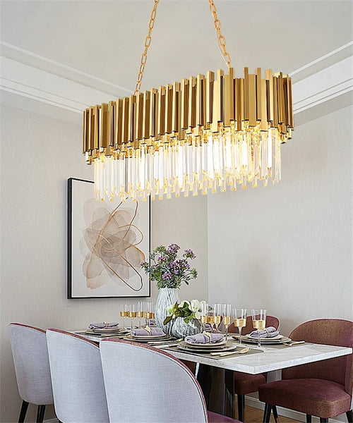 lustre moderne en cristal avec grande suspension à led - vue 6 sur 15