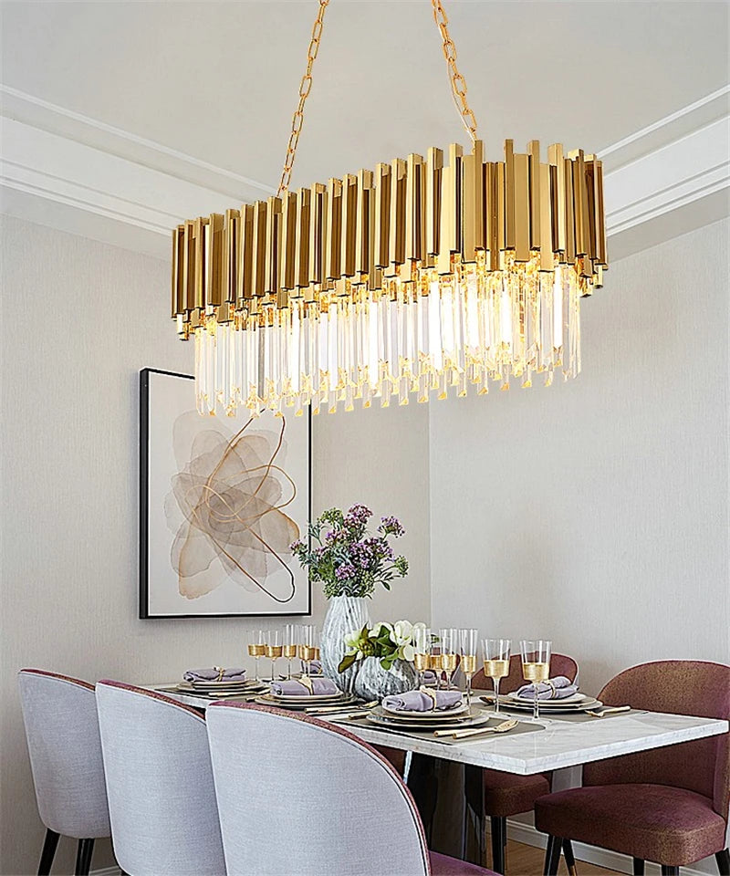 lustre moderne en cristal avec grande suspension à led - vue 5 sur 15