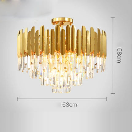 lustre en cristal design art déco en acier inoxydable avec éclairage led - vue 16 sur 19