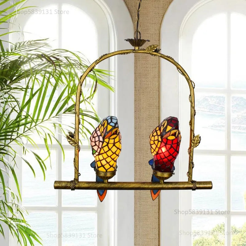 lustre suspendu led perroquet en verre post-moderne rétro américain - vue 1 sur 16