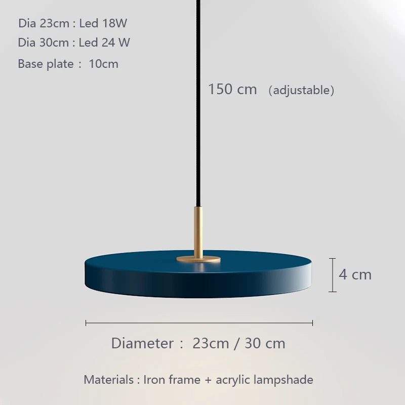 Nordique Simple Suspension Led Lumières En Métal Kicthen Île Haut Plafond Cuisine Décorative Moderne Ronde Suspension Noir Blanc Bleu - vue 3 sur 9