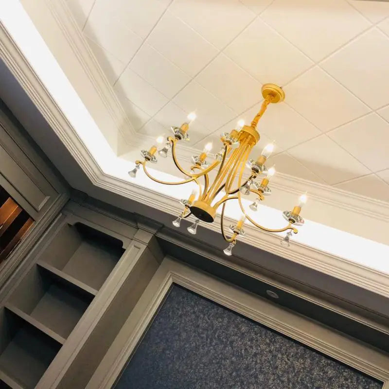 lustre en cristal doré éclairage moderne haut de gamme - vue 4 sur 10