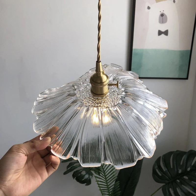 suspension fleur moderne led en verre et laiton nordique - vue 3 sur 8