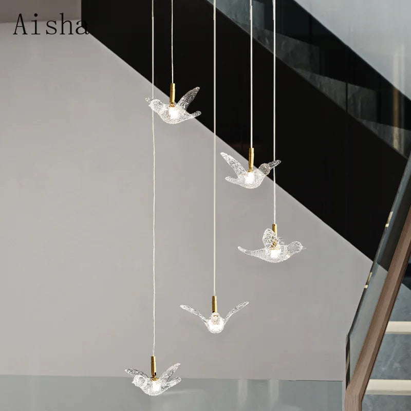 suspension moderne en forme d'oiseau en cuivre et acrylique décoratif - vue 3 sur 9