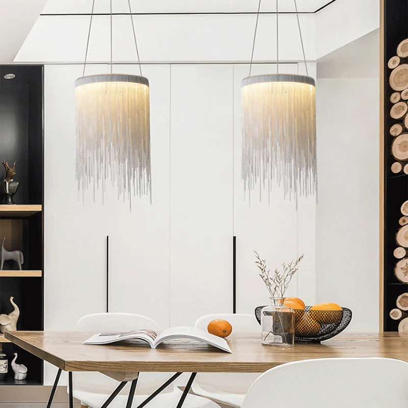 lustre moderne en aluminium avec pampilles rondes et éclairage led - vue 4 sur 7