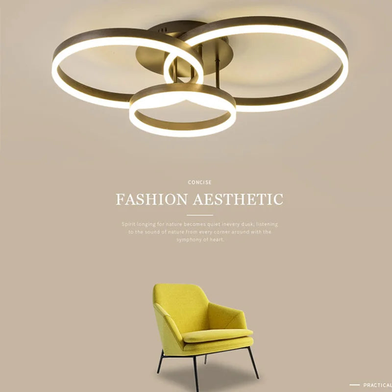 1/2/3 Rings LED Ceiling Lights For Bedroom Dining Room Living Room Kitchen Studyroom Villa Foyer Office Indoor Simple Home Lamps - vue 1 sur 10