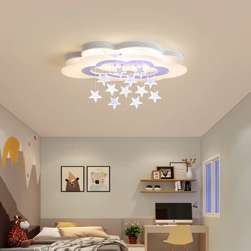 plafonnier lumineux étoiles nuages pour chambre d'enfants - vue 2 sur 10