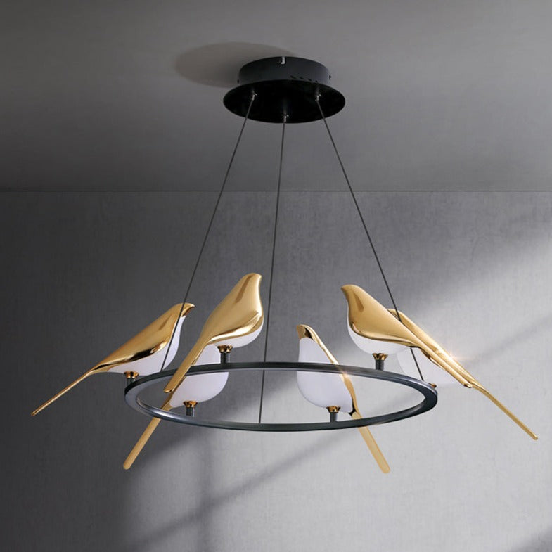 Lustre design LED luxury en forme d'oiseaux dorés Pie - vue 7 sur 9