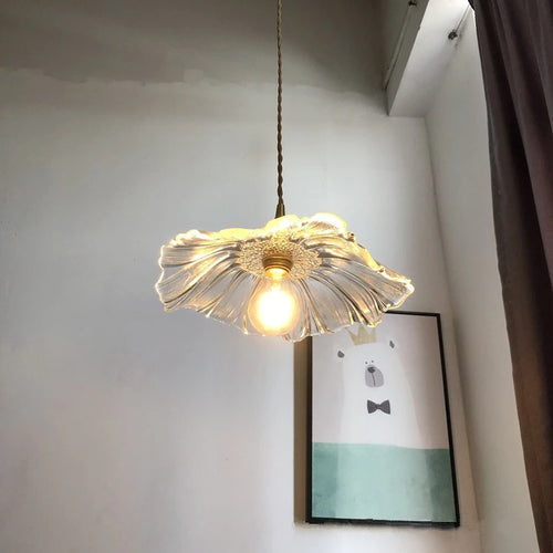 suspension fleur moderne led en verre et laiton nordique - vue 7 sur 8