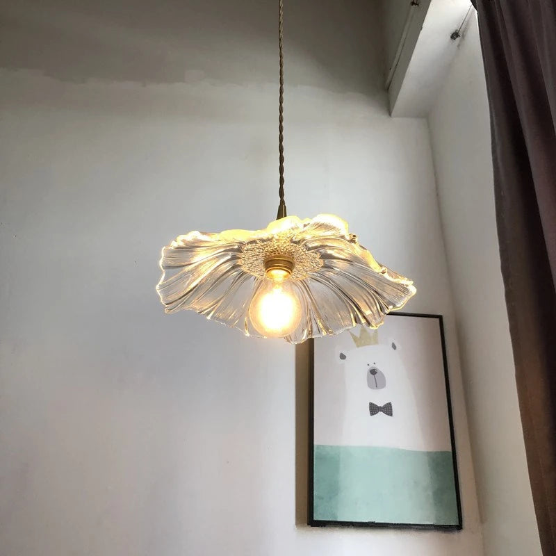 suspension fleur moderne led en verre et laiton nordique - vue 6 sur 8