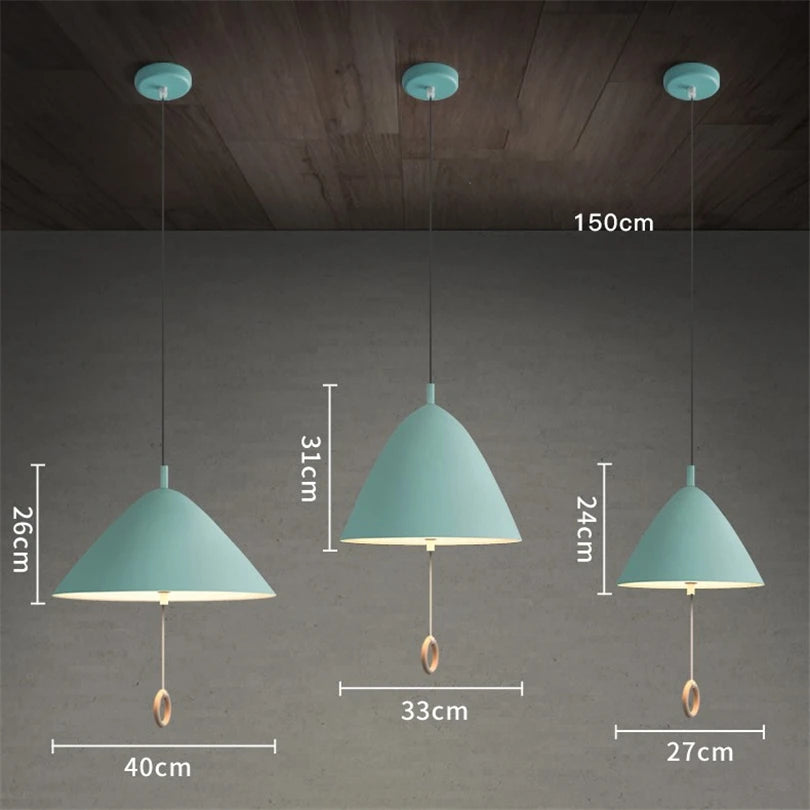 lampe suspendue design simple macaron avec interrupteur à tirer - vue 5 sur 10
