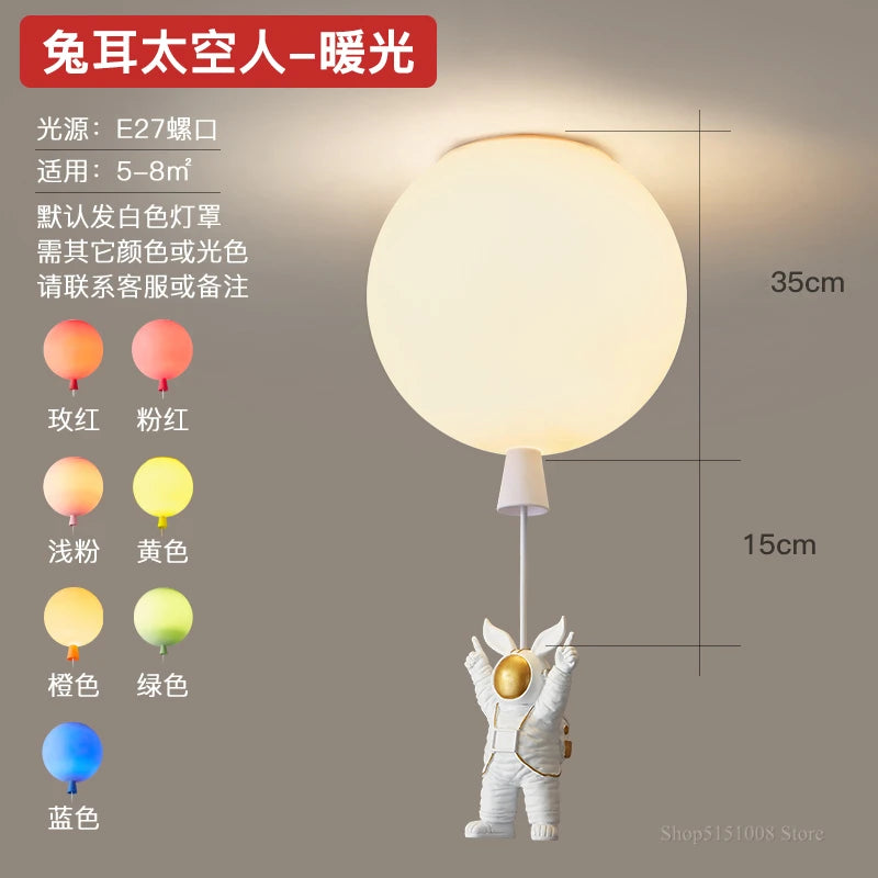 plafonnier led nordique créatif astronaute ballon pour enfants - vue 18 sur 21