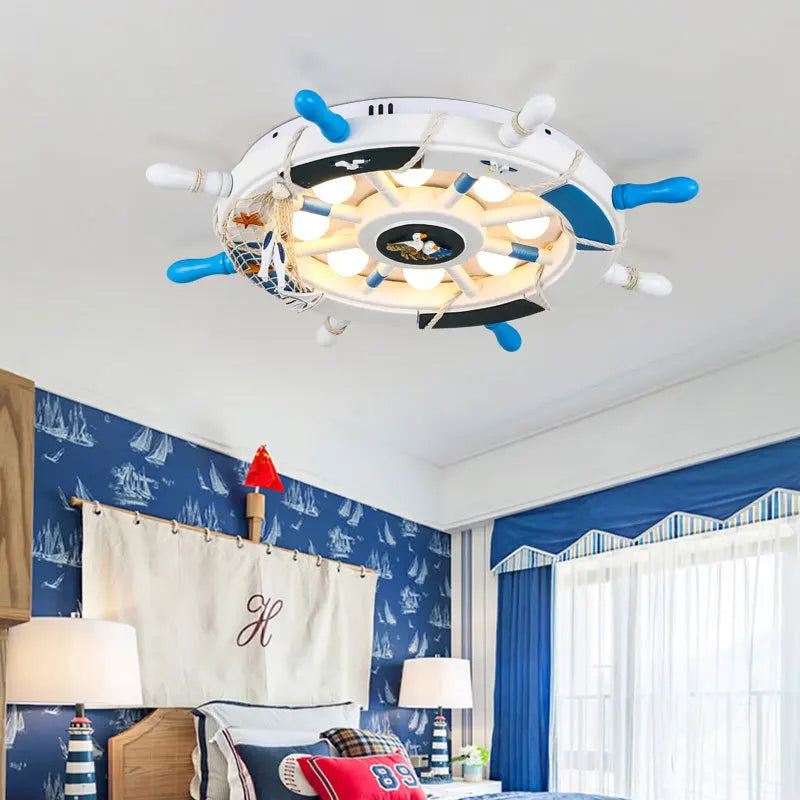 lustre méditerranéen en bois pour enfants avec led - vue 1 sur 10