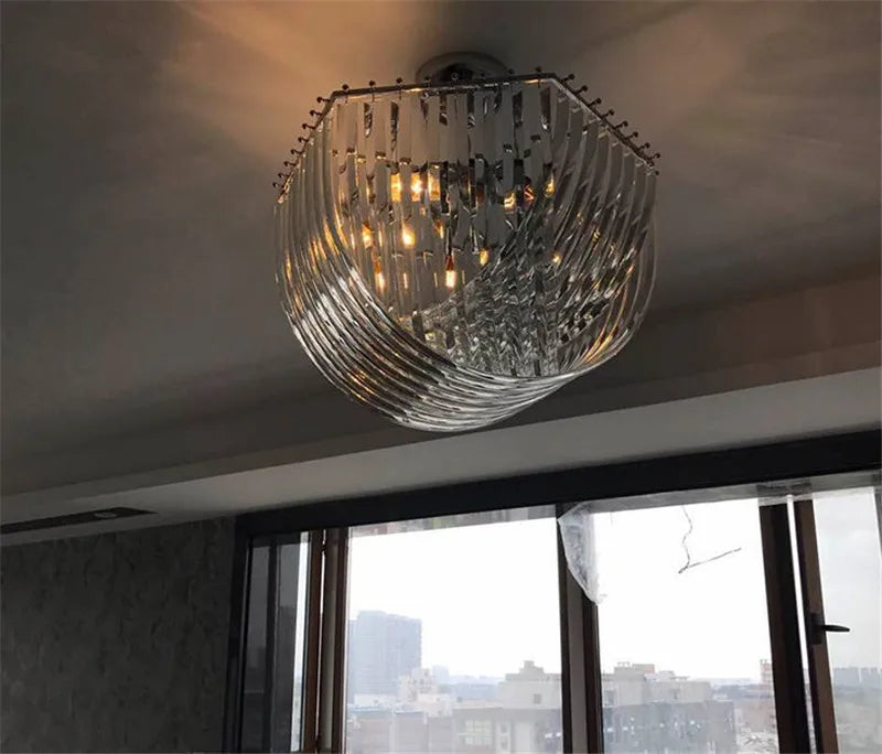 lustre suspendu en tube de verre courbé moderne - vue 5 sur 6