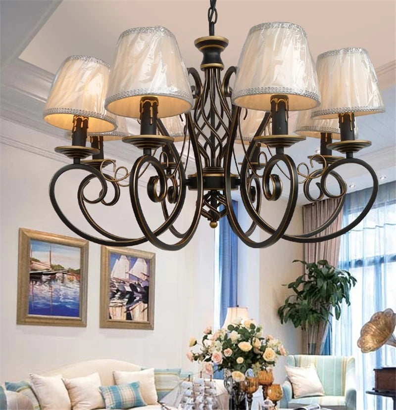 lustre en fer antique cristal rétro éclairage nordique décoratif - vue 9 sur 10