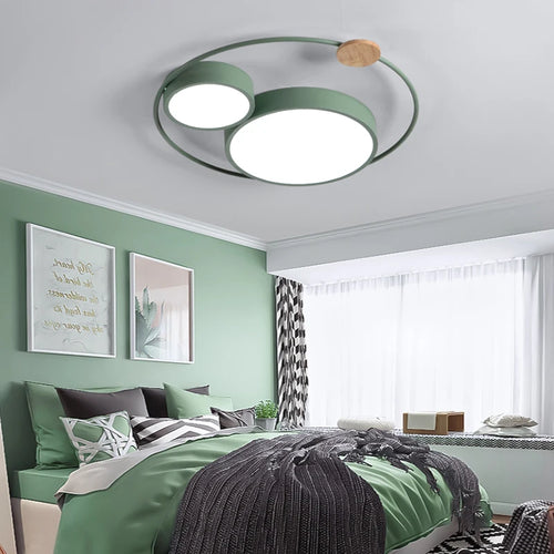 plafonnier led nordique en bois acrylique décoration ronde macaron - vue 6 sur 14