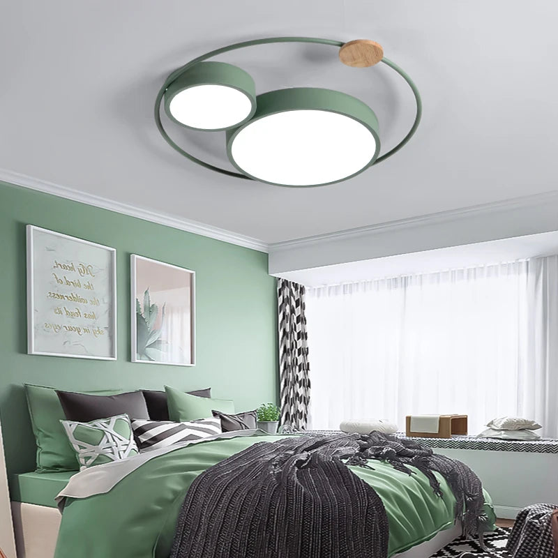 plafonnier led nordique en bois acrylique décoration ronde macaron - vue 6 sur 14