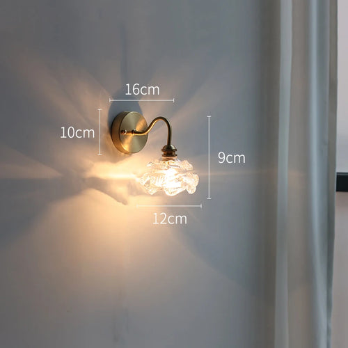 Applique murale fleur verre cuivre tirer chaîne interrupteur LED chambre salle de bain miroir escalier lumière nordique moderne - vue 10 sur 22