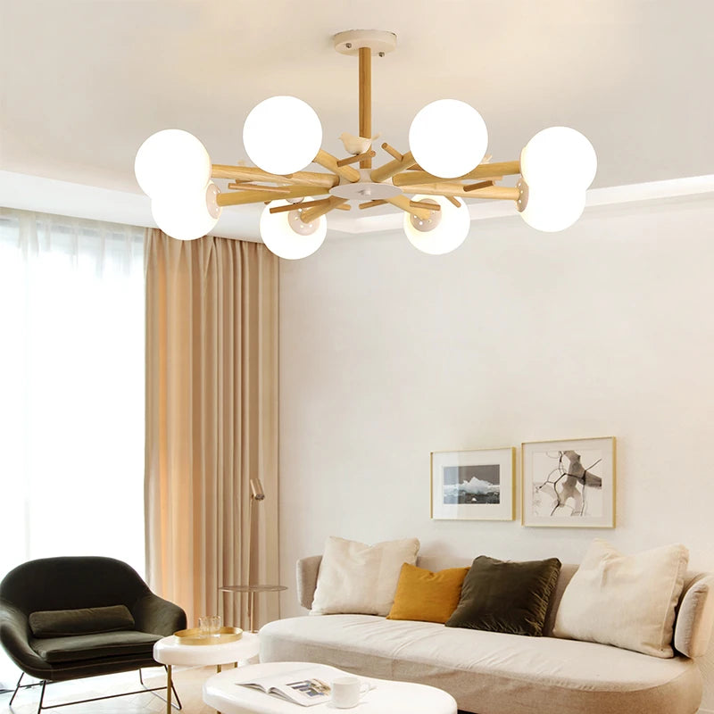 lustre nordique moderne en verre avec éclairage led décor oiseau - vue 4 sur 9