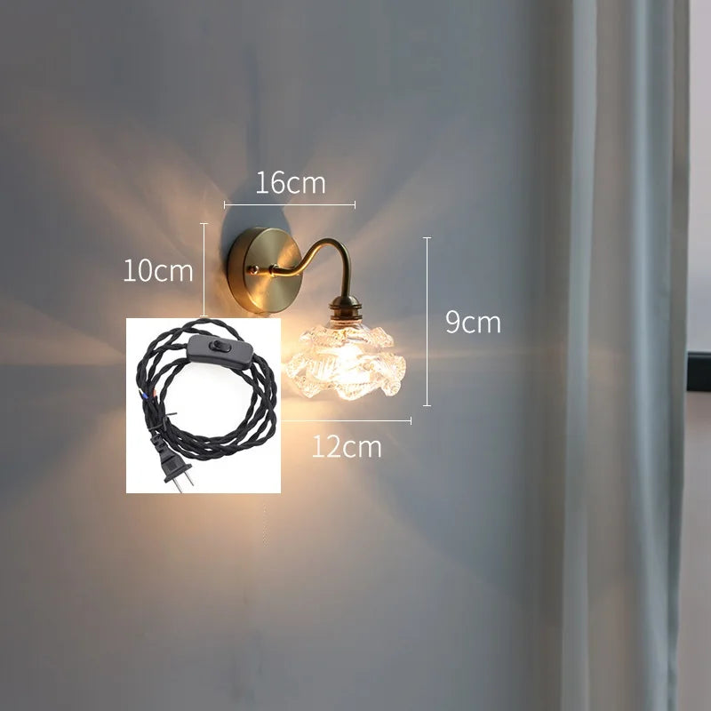 Applique murale fleur verre cuivre tirer chaîne interrupteur LED chambre salle de bain miroir escalier lumière nordique moderne - vue 15 sur 22