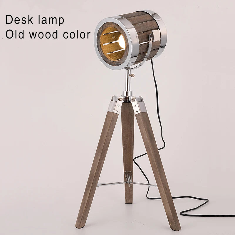 lampadaire rétro en bois massif au style industriel - vue 8 sur 10