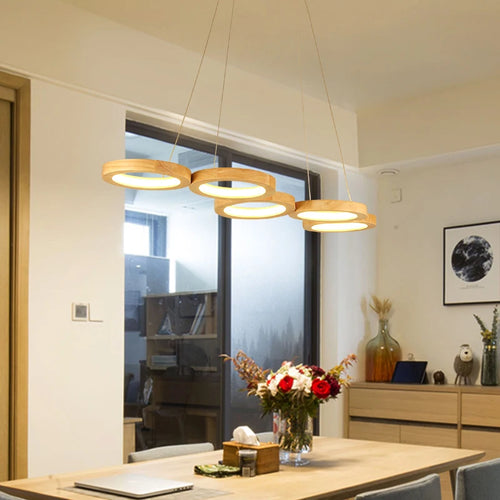 plafonnier en bois moderne design créatif rond luminaires intérieurs - vue 4 sur 16