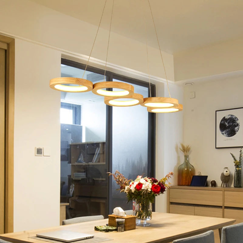plafonnier en bois moderne design créatif rond luminaires intérieurs - vue 4 sur 16