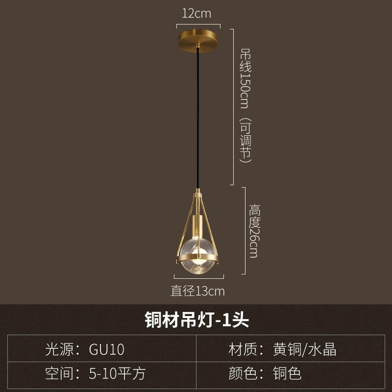 lampe suspendue moderne en cristal de cuivre idéale pour restaurant ou bar - vue 6 sur 7