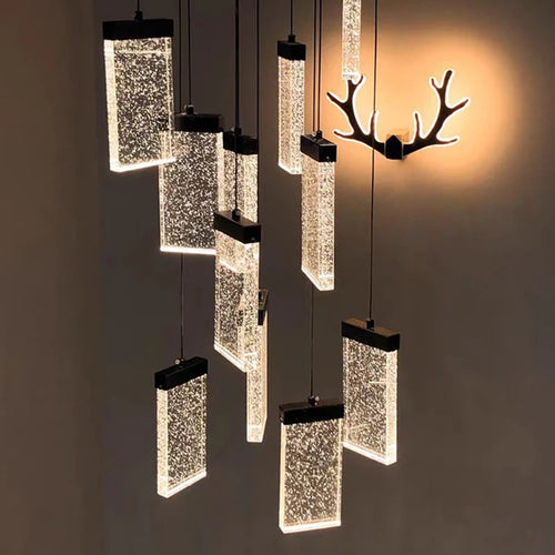 lustre en cristal design lumineux pour escalier et décoration intérieure - vue 5 sur 13