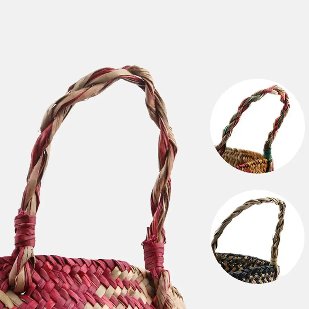 panier de rangement pliable en osier avec poignée pour fleurs linge - vue 7 sur 8