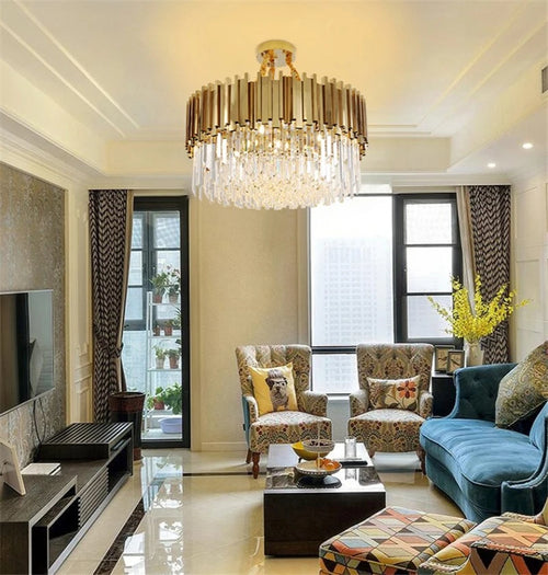 lustre moderne en cristal avec grande suspension à led - vue 3 sur 15