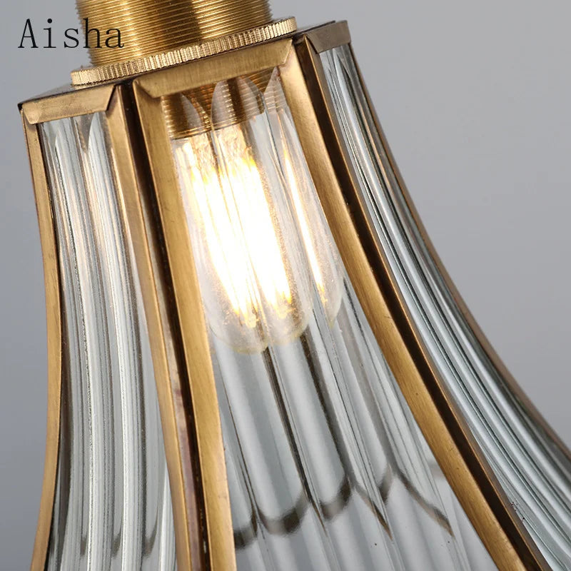 suspension vintage en verre japonais et cuivre design nordique - vue 6 sur 10