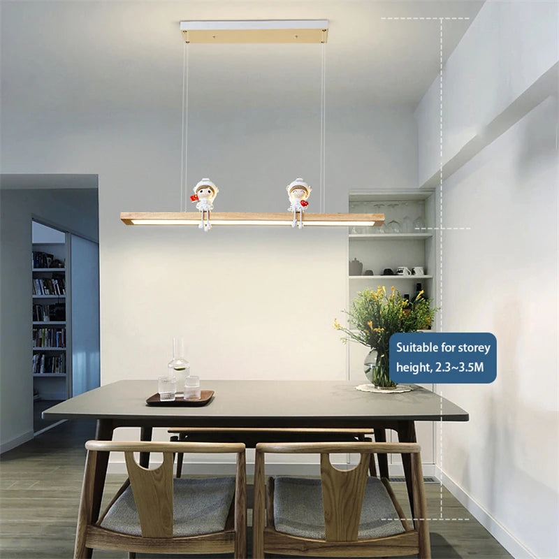 suspension led modernes créatives minimaliste en bois - vue 5 sur 10