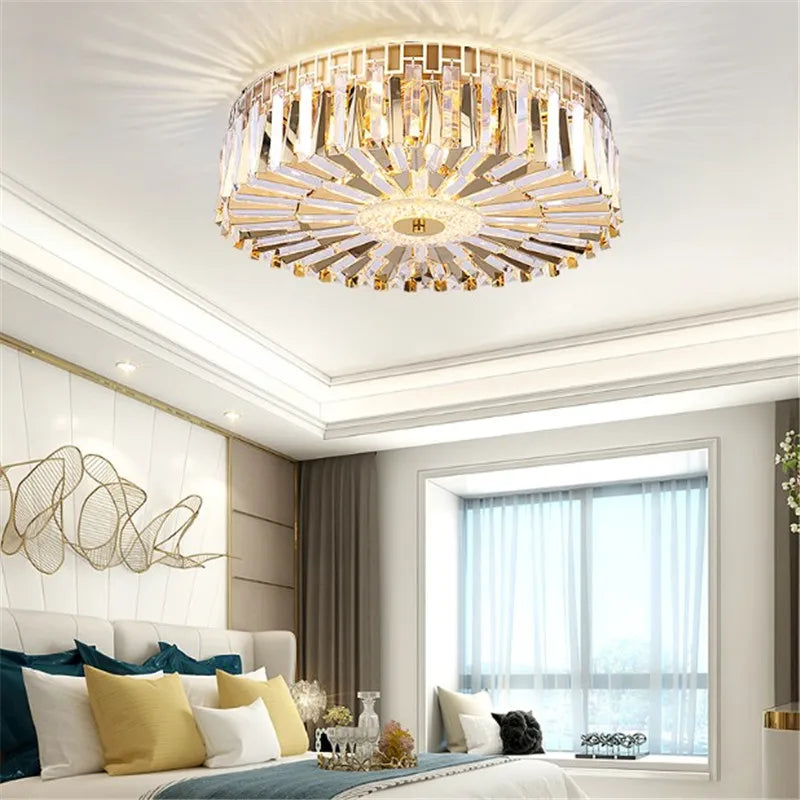 plafonnier moderne rond en cristal doré pour intérieur élégant - vue 4 sur 6