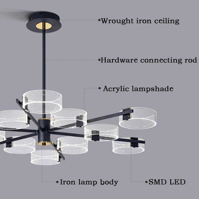 lustre industriel acrylique led pour éclairage intérieur décoratif - vue 6 sur 13