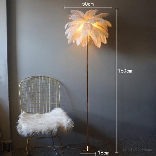 lampadaire nordique en plumes d'autruche avec éclairage led - vue 9 sur 12