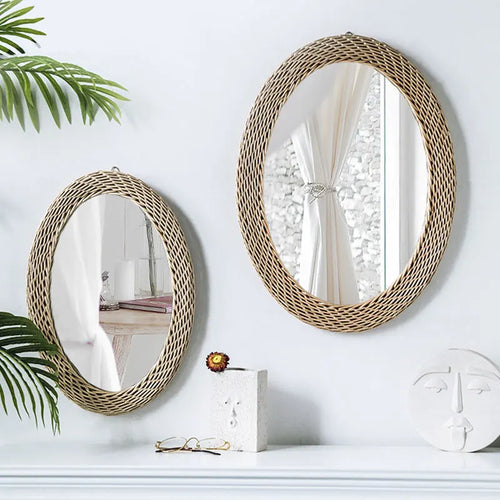 miroir en rotin japonais tissé à la main pour décoration moderne - vue 4 sur 12