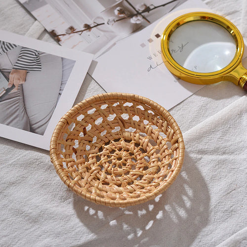 panier rond en rotin tressé pour rangement et pique-nique - vue 2 sur 8