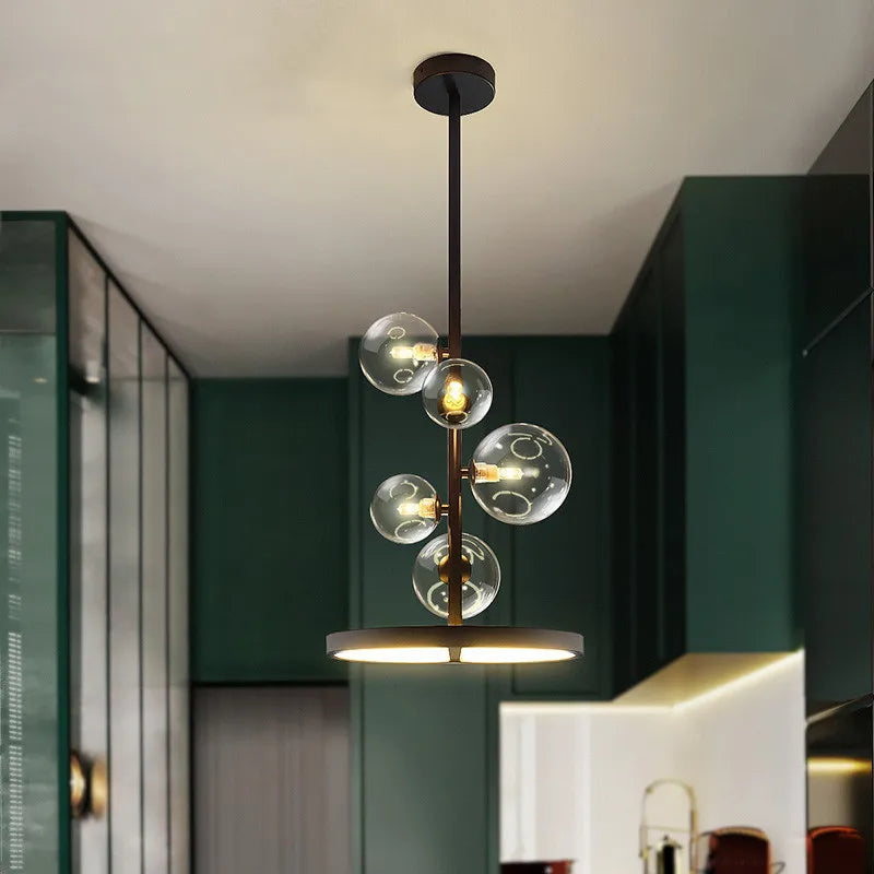 Lustre design rond avec boules en Verre clair à LED - vue 5 sur 27
