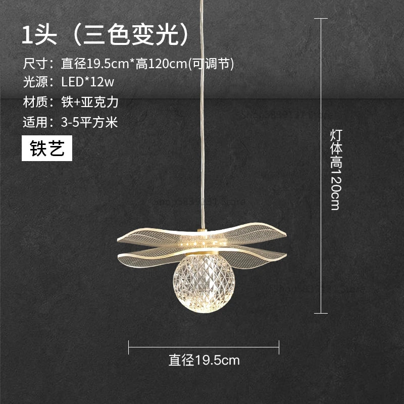 lustre moderne en acrylique et cuivre led feuille de lotus - vue 18 sur 18