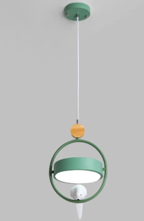 suspension luminaire led moderne en bois motif oiseau nordique - vue 8 sur 8