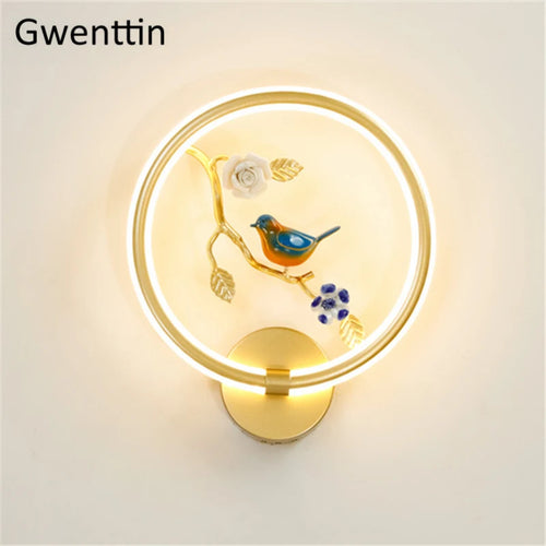 applique murale ronde à led fleur et oiseau décoratif pour intérieur - vue 14 sur 20